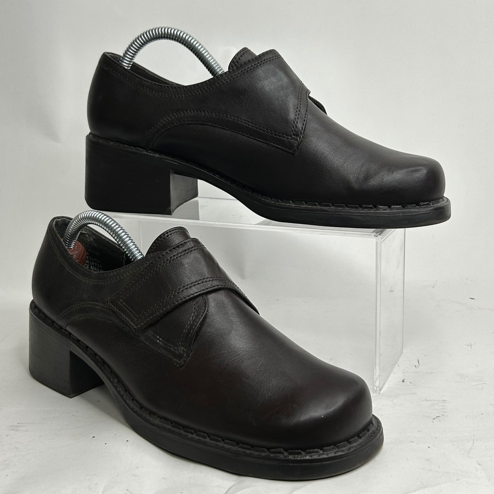 White Mountain Parson Dark Brown Leather Square Toe Block Heel Loafers Shoes 8.5